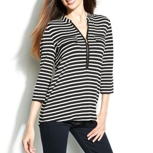 Calvin Klein Stripped Zip Front Blouse | SIZE L
